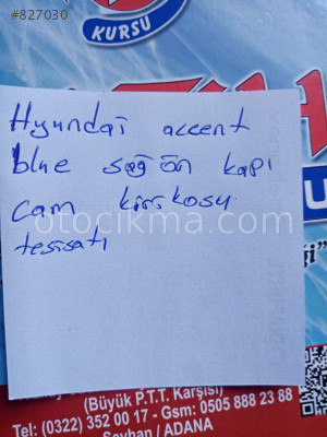 hyundai accent lbue sağ ön kapı cam kirikosu tesisatı